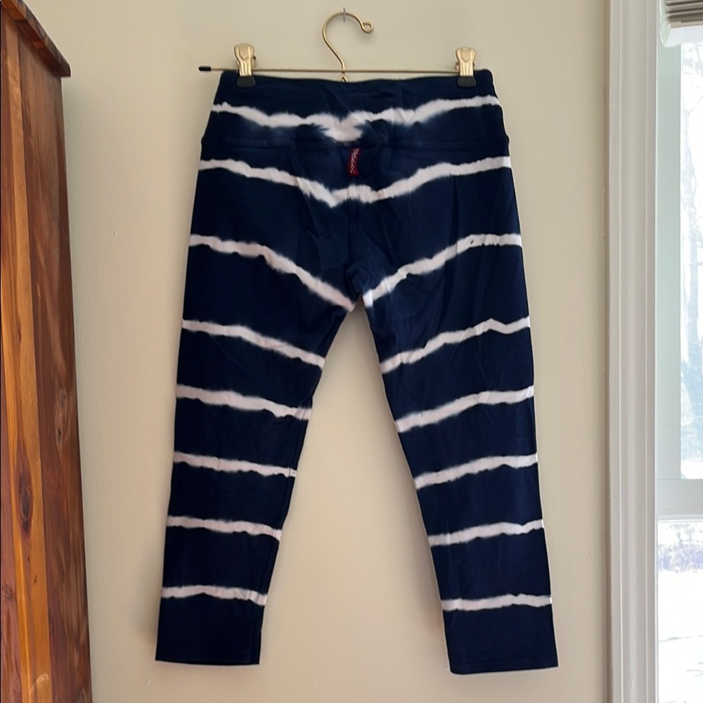 HARD TAIL TIE DYE Navy and White Striped CAPRI COTTON Leggings SMALL